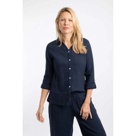Weird Fish Suria Double Cloth Shirt - Navy Blue
