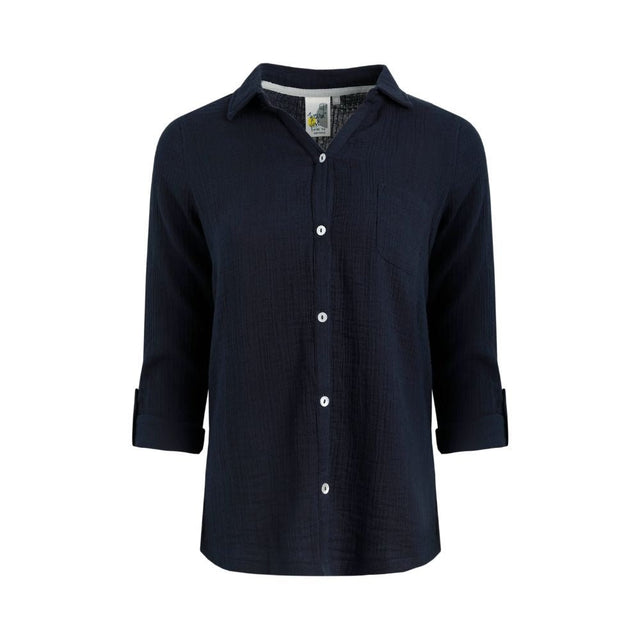 Weird Fish Suria Double Cloth Shirt - Navy Blue - Old Railway Line Garden Centre