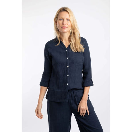 Weird Fish Suria Double Cloth Shirt - Navy Blue - Old Railway Line Garden Centre