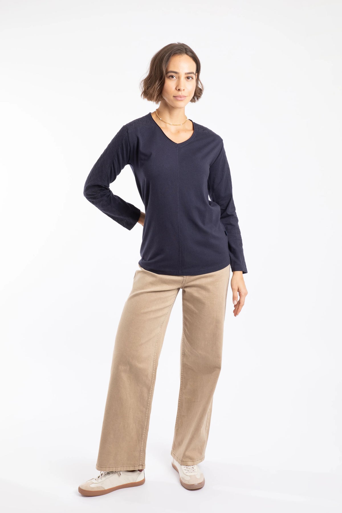 Weird Fish Topia Broderie Sleeve Outfitter Top - Midnight