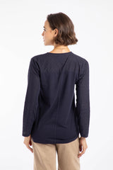 Weird Fish Topia Broderie Sleeve Outfitter Top - Midnight
