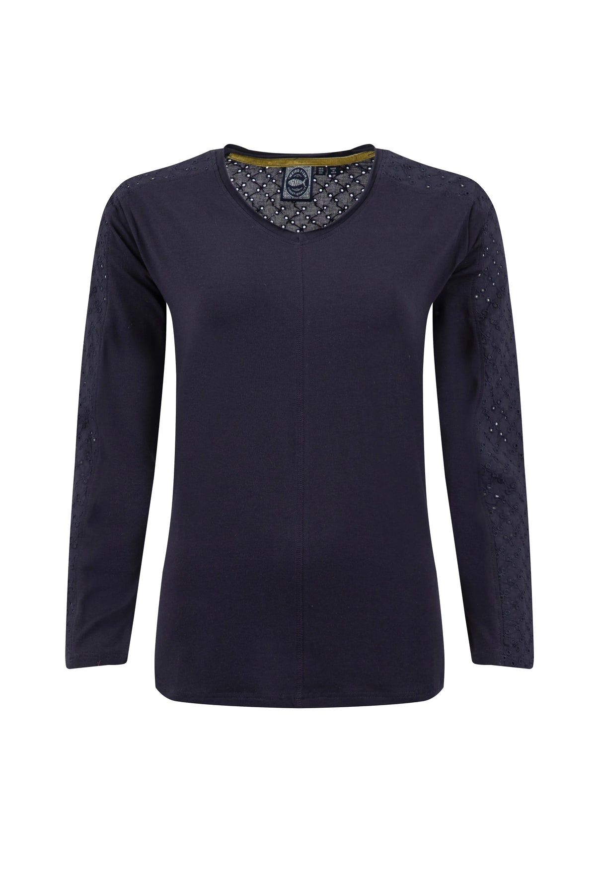 Weird Fish Topia Broderie Sleeve Outfitter Top - Midnight