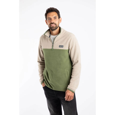 Weird Fish Tristan 1/4 Zip Colour Block Microfleece - Artichoke Green