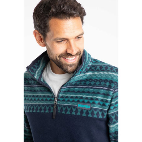 Weird Fish Gilbert 1/4 Zip Printed Microfleece - Cedar Green