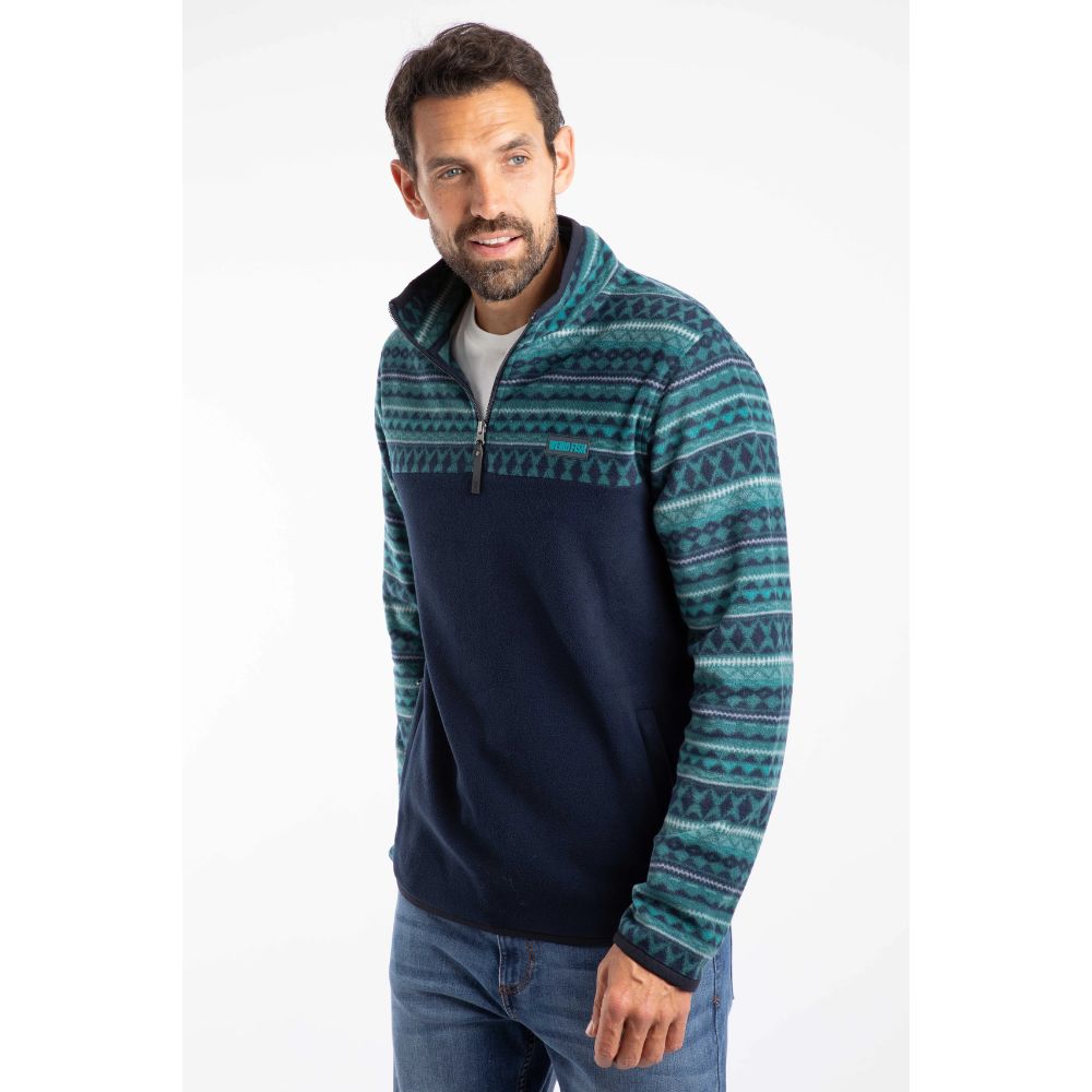 Weird Fish Gilbert 1/4 Zip Printed Microfleece - Cedar Green