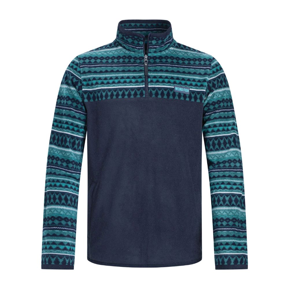 Weird Fish Gilbert 1/4 Zip Printed Microfleece - Cedar Green