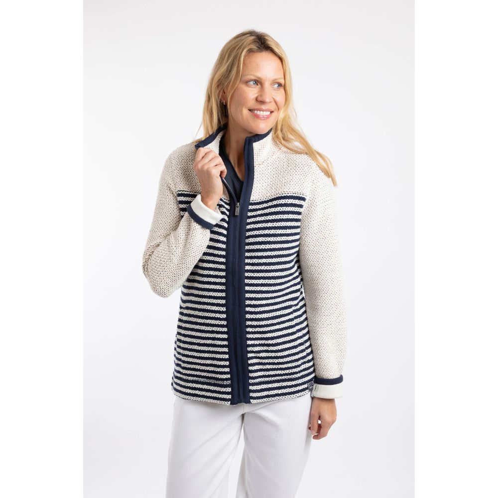 Weird Fish Zoe Striped Colour Block Full Zip Women's Fleece - Ecru