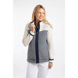 Weird Fish Zoe Striped Colour Block Full Zip Women's Fleece - Ecru