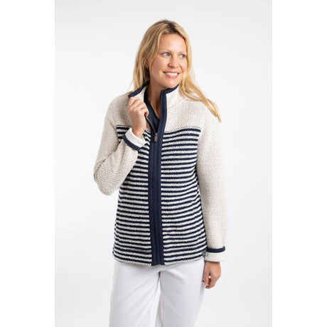 Weird Fish Zoe Striped Colour Block Full Zip Women's Fleece - Ecru