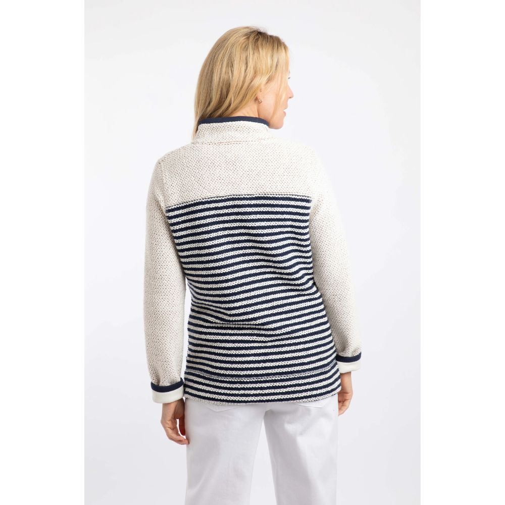 Weird Fish Zoe Striped Colour Block Full Zip Women's Fleece - Ecru