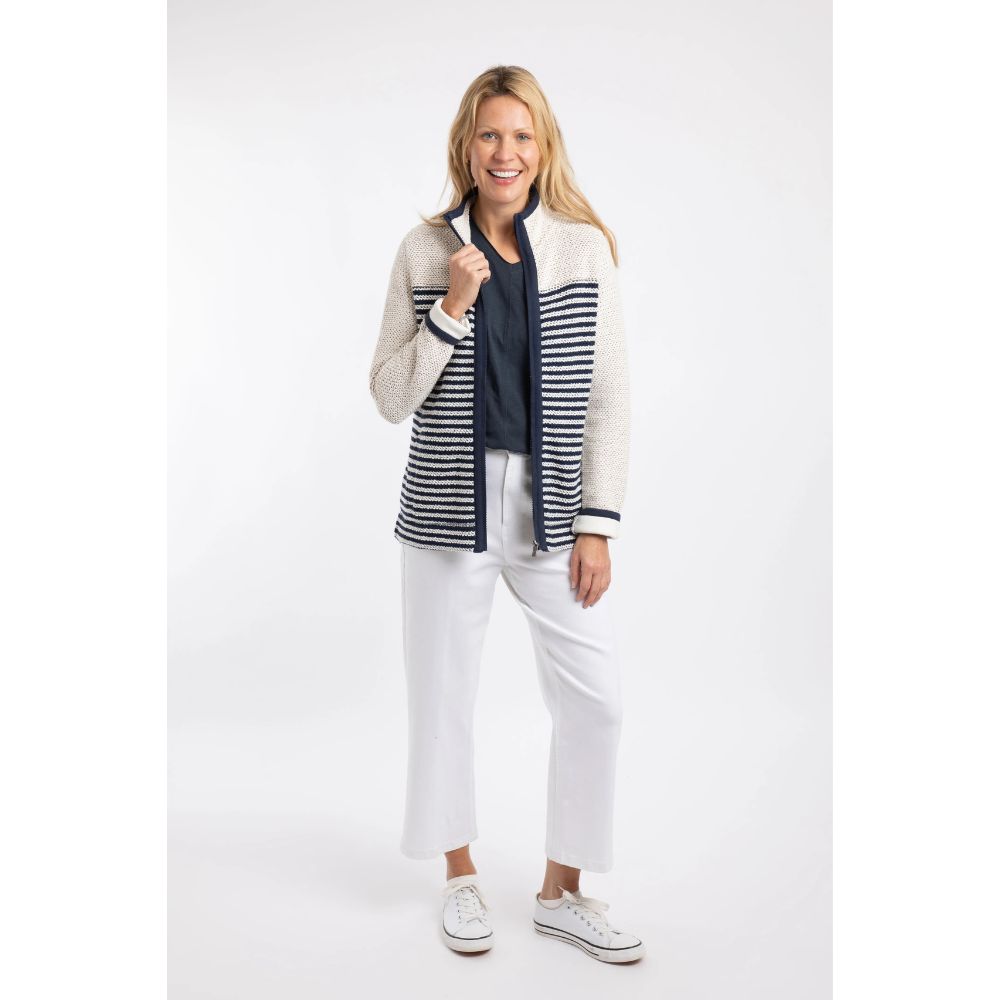 Weird Fish Zoe Striped Colour Block Full Zip Women's Fleece - Ecru