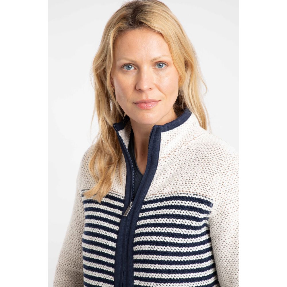 Weird Fish Zoe Striped Colour Block Full Zip Women's Fleece - Ecru