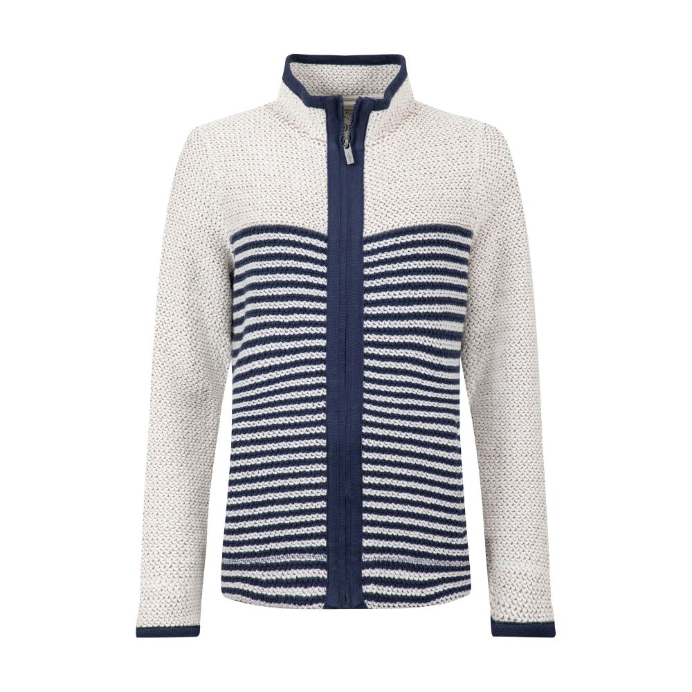 Weird Fish Zoe Striped Colour Block Full Zip Women's Fleece - Ecru