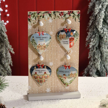 Richard Langs Welsh Christmas Cottage Metal Shaped Heart Hanger (Choice of 4)