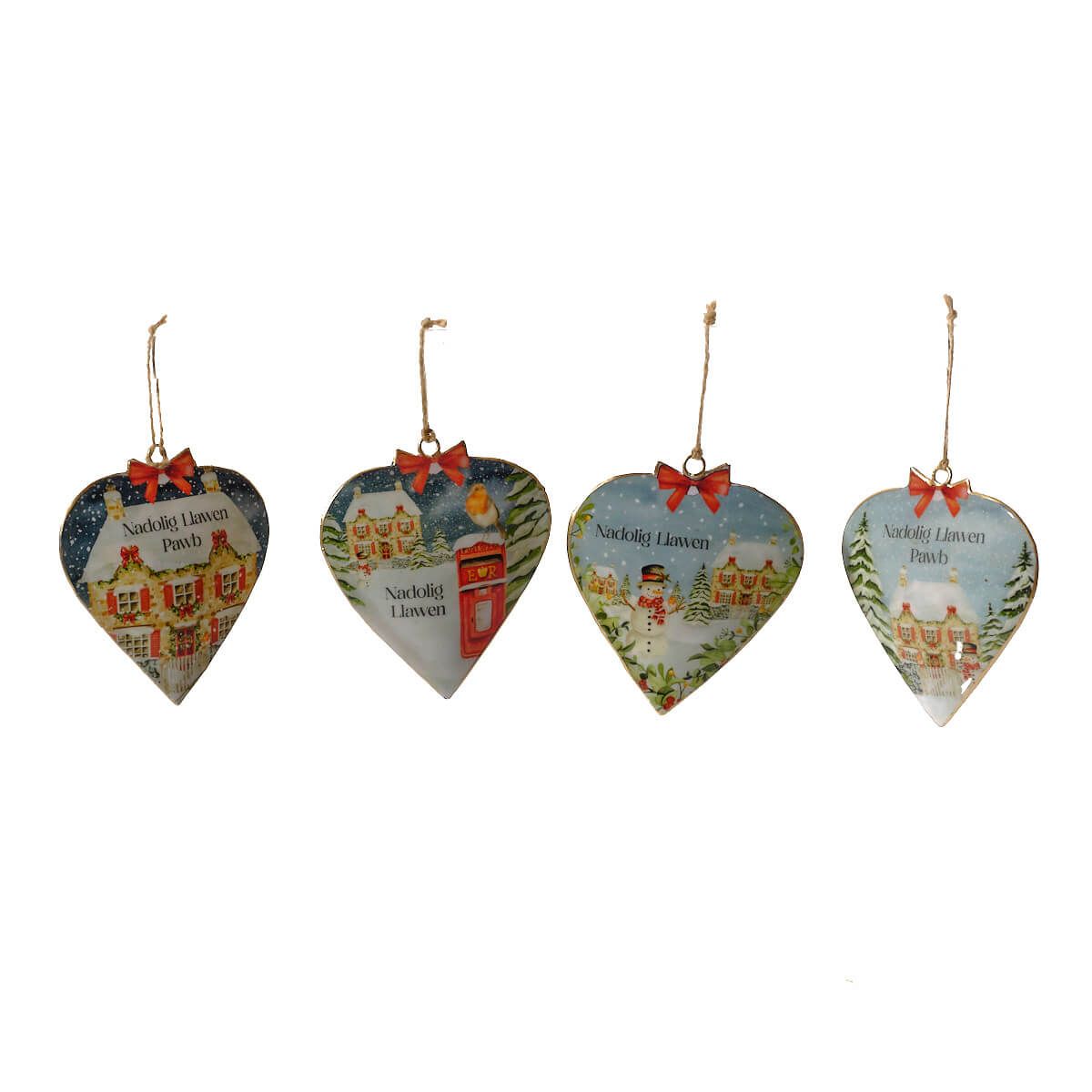 Richard Langs Welsh Christmas Cottage Metal Shaped Heart Hanger (Choice of 4)