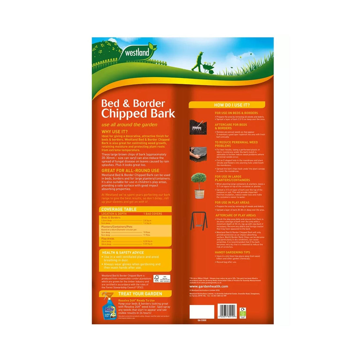 Westland 70 Litres Bed & Border Chipped Bark - Old Railway Line Garden Centre