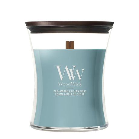 Wood Wick Cedarwood and Ocean Moss Medium Hourglass Candle - Old Railway Line Garden Centre
