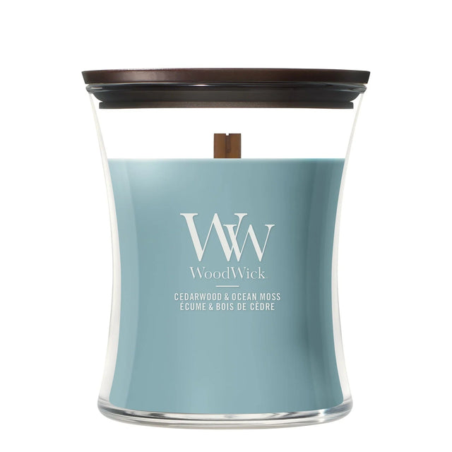 Wood Wick Cedarwood and Ocean Moss Medium Hourglass Candle - Old Railway Line Garden Centre