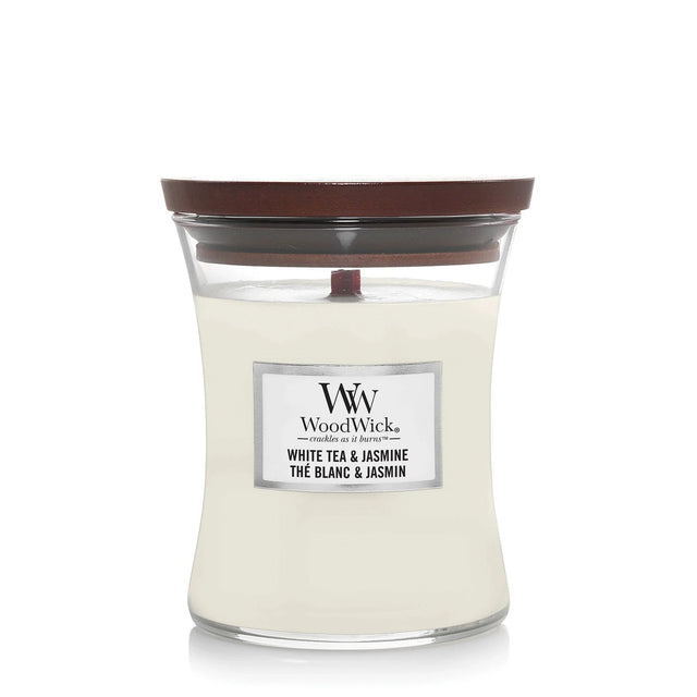 Wood Wick White Tea & Jasmine Medium Hourglass Candle - Old Railway Line Garden Centre