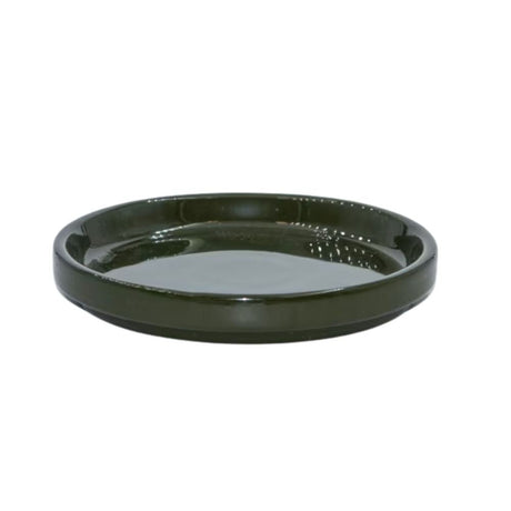 Woodlodge 10cm Hamburg Glazed Saucer- Dark Green - Old Railway Line Garden Centre