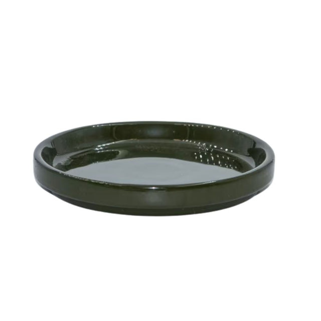 Woodlodge 14cm Hamburg Glazed Saucer- Dark Green - Old Railway Line Garden Centre