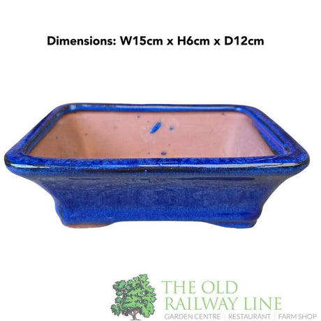 Woodlodge 15cm Blue Rectangle Bonsai Pot - YBONS4B15 - Old Railway Line Garden Centre
