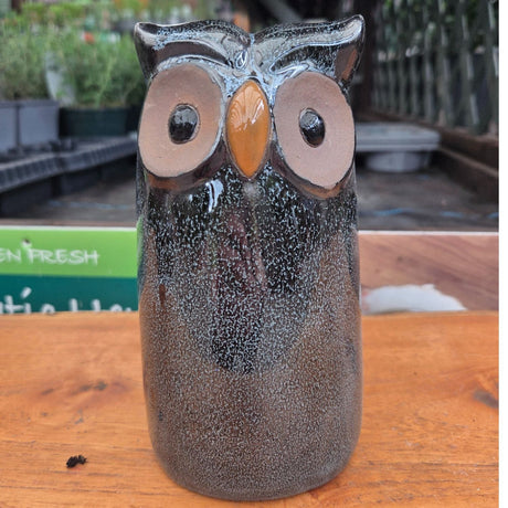 Woodlodge 16.5cm Glazed Owl Garden Ornament - Black - Old Railway Line Garden Centre