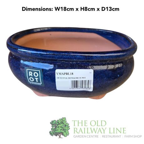 Woodlodge 18cm Blue Oval Bonsai Pot - YMAPBL18 - Old Railway Line Garden Centre