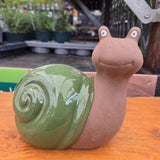 Woodlodge 18cm Glazed Snail Garden Ornament - Green - Old Railway Line Garden Centre