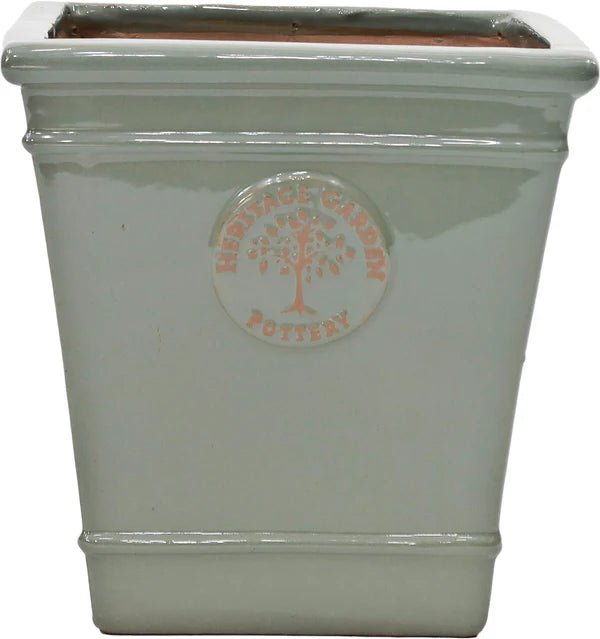 Woodlodge 19.5cm Khaki Green Edward Heritage Glazed Square Pot - YESQRGR20 - Old Railway Line Garden Centre