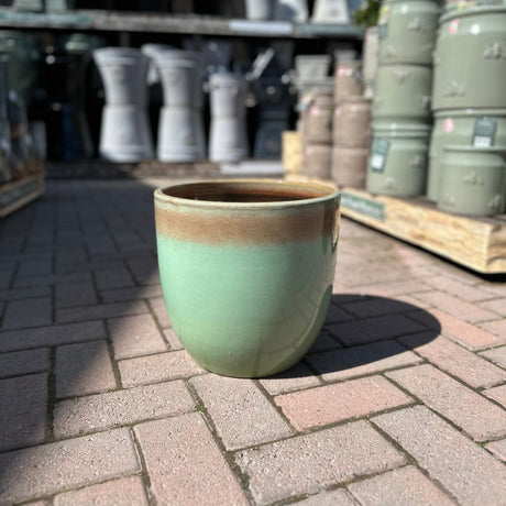 Woodlodge 19cm Blue/Green Aura Glazed Pots (Choice of 3) - Old Railway Line Garden Centre