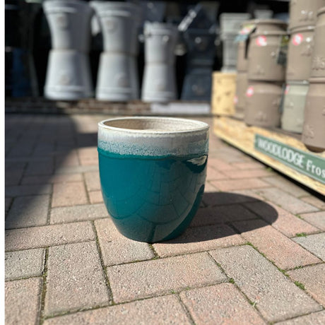 Woodlodge 19cm Blue/Green Aura Glazed Pots (Choice of 3) - Old Railway Line Garden Centre