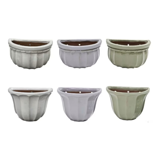 Woodlodge 20cm Grey Ribbed Glazed Wall Pot (Choice of 2) - YWARIBGY20 - Old Railway Line Garden Centre