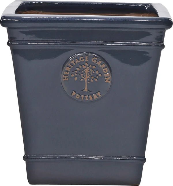 Woodlodge 25cm Charcoal Edward Heritage Glazed Square Pot - YESQRCH25 - Old Railway Line Garden Centre