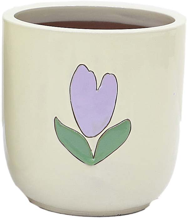 Woodlodge 26cm Yellow Emma Purple Flower Pot - YEMPLFL26 - Old Railway Line Garden Centre