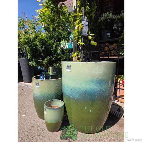 Woodlodge 28cm Green Lava Metgr Glazed Pot - YMETZGRL28 - Old Railway Line Garden Centre