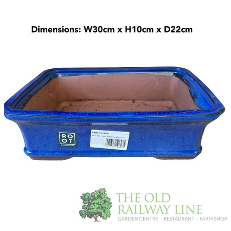 Woodlodge 30cm Blue Rectangle Bonsai Pot - YBONS4B30 - Old Railway Line Garden Centre