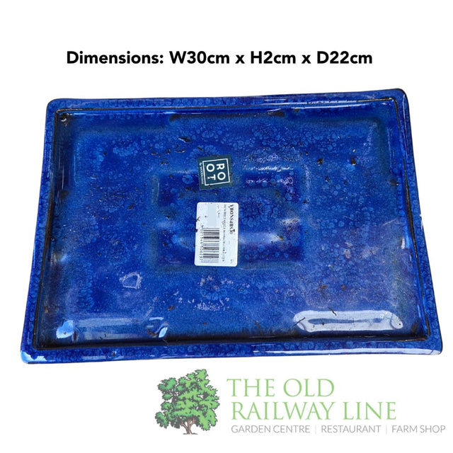 Woodlodge 30cm Blue Rectangle Bonsai Saucer - YBONS4BS30 - Old Railway Line Garden Centre