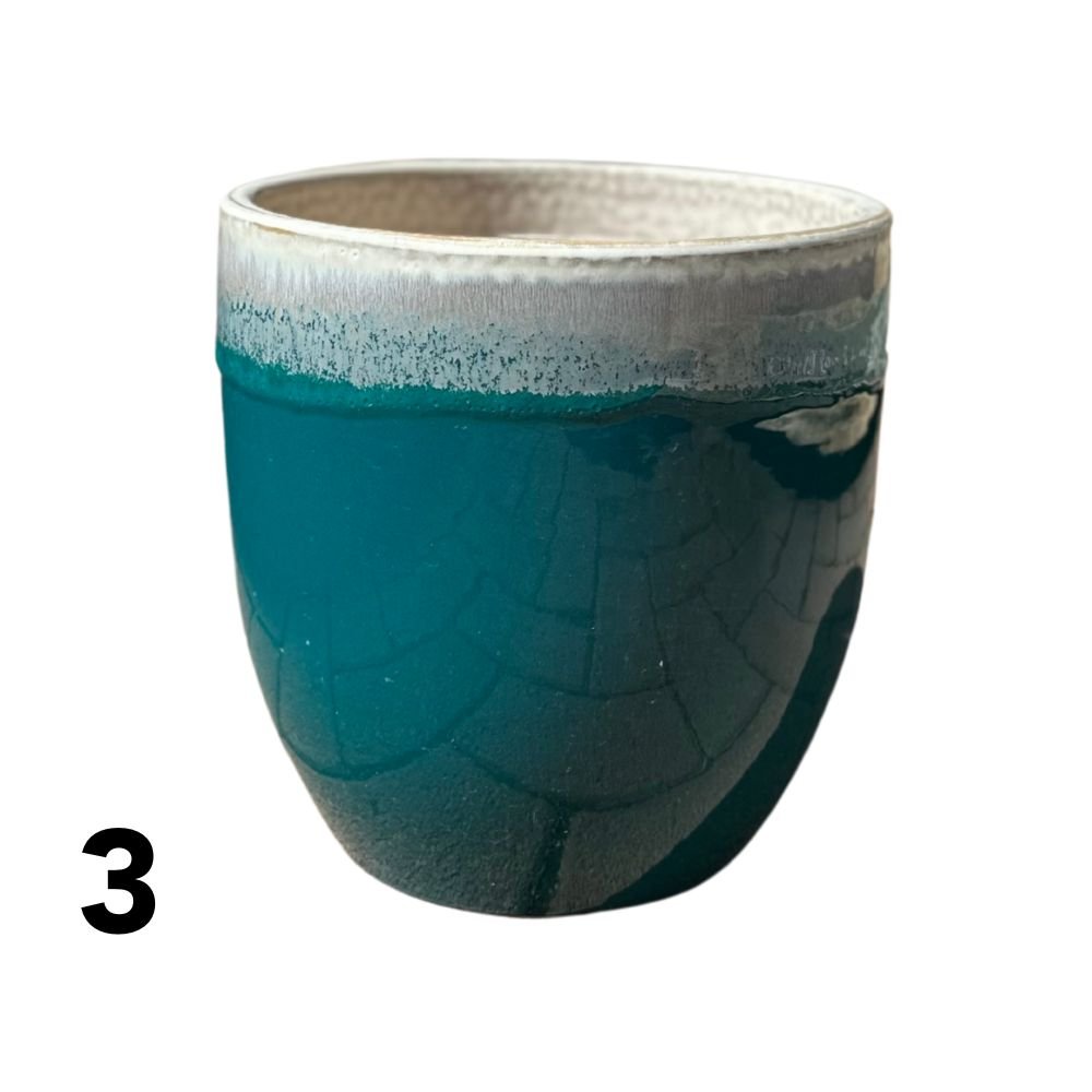 Woodlodge 30cm Blue/Green Aura Glazed Pots (Choice of 3) - Old Railway Line Garden Centre