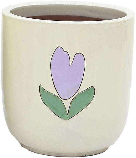 Woodlodge 31cm Yellow Emma Purple Flower Pot - YEMPLFL31 - Old Railway Line Garden Centre