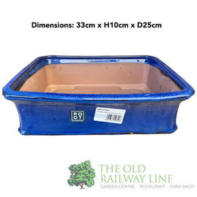 Woodlodge 33cm Blue Rectangle Bonsai Pot - YBONS4B33 - Old Railway Line Garden Centre
