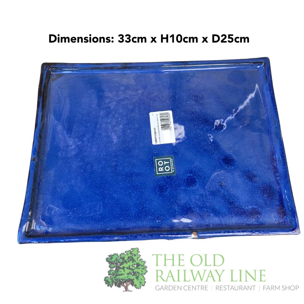 Woodlodge 33cm Blue Rectangle Bonsai Saucer - YBONS4BS33 - Old Railway Line Garden Centre