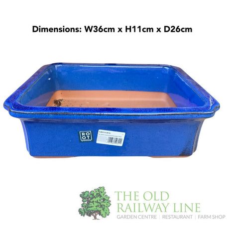 Woodlodge 36cm Blue Rectangle Bonsai Pot - YBONS4B36 - Old Railway Line Garden Centre