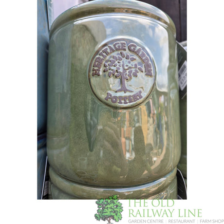 Woodlodge 37cm Green Edwin Heritage Cylinder Glazed Pot - YEDWINGR37 - Old Railway Line Garden Centre