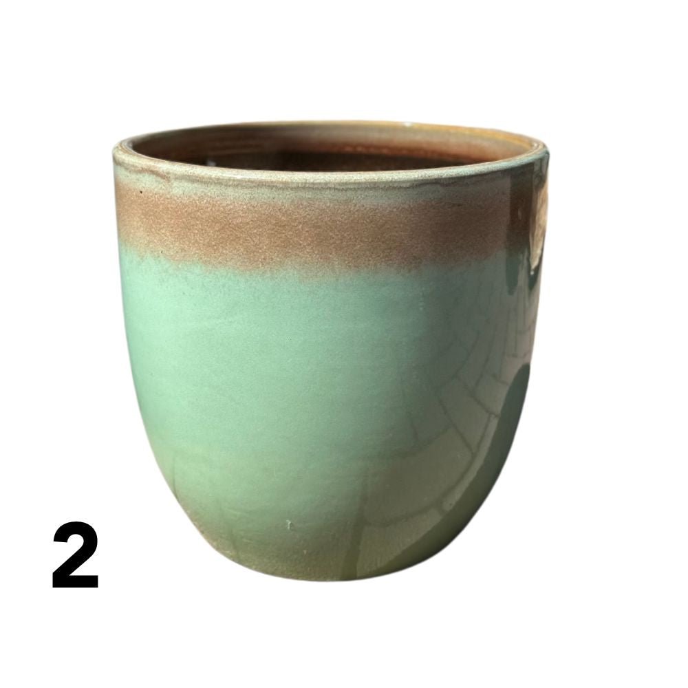 Woodlodge 38cm Blue/Green Aura Glazed Pots (Choice of 3) - Old Railway Line Garden Centre