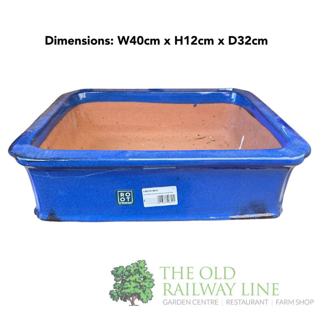Woodlodge 40cm Blue Rectangle Bonsai Pot - YBONS4B40 - Old Railway Line Garden Centre