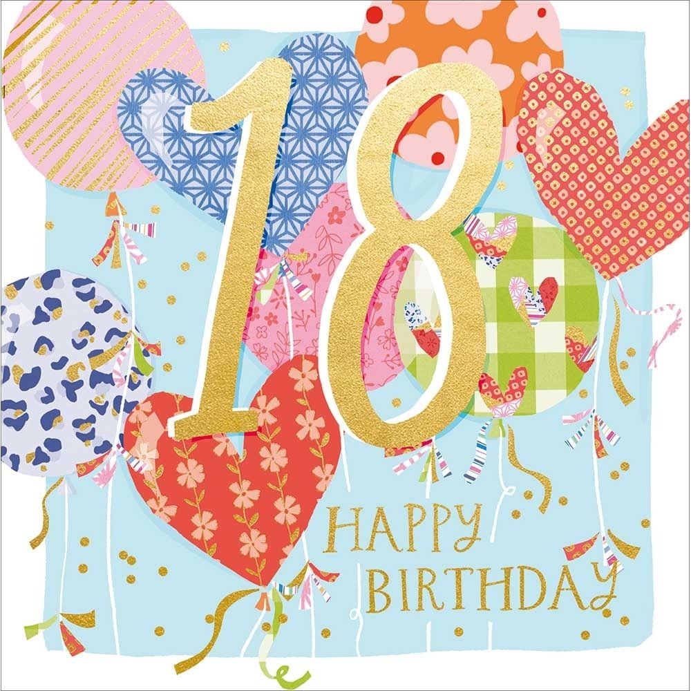 Woodmansterne 18th Patterned Heart Balloons Birthday Card
