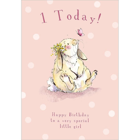 Woodmansterne 1st Today Rabbit Pink Birthday Card - Old Railway Line Garden Centre