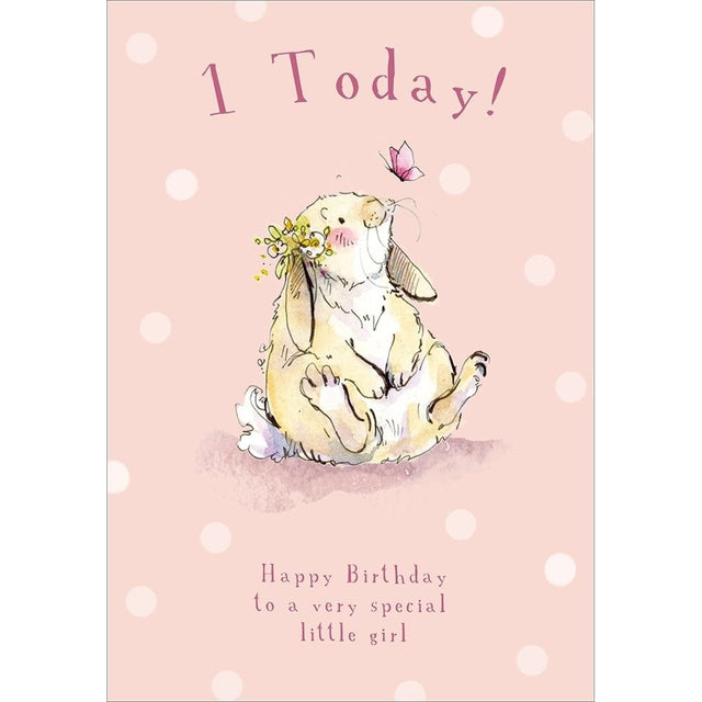 Woodmansterne 1st Today Rabbit Pink Birthday Card - Old Railway Line Garden Centre