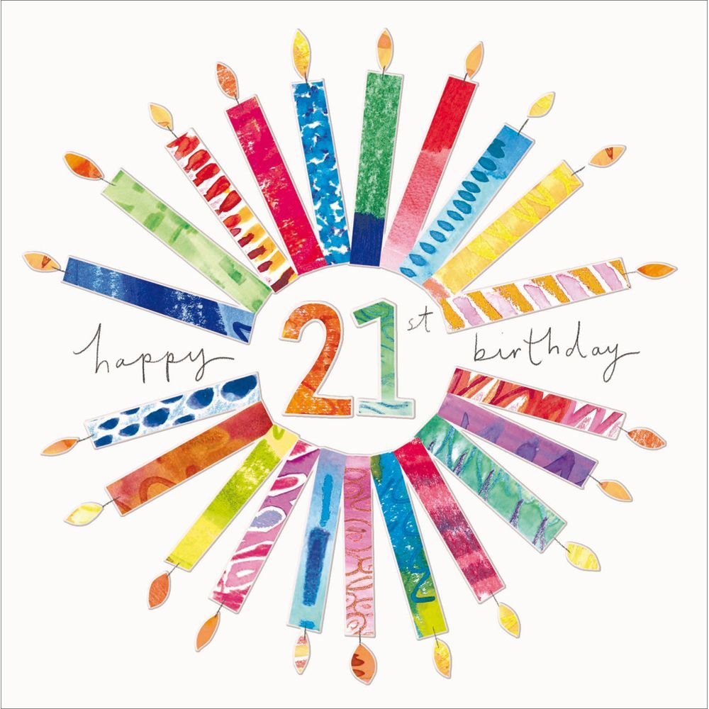 Woodmansterne 21st Colourful Kaleidoscope Candles Birthday Card - Old Railway Line Garden Centre